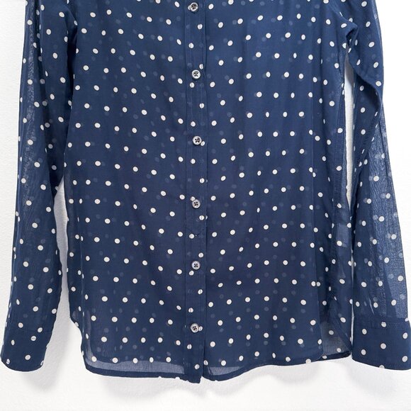 J. Crew Navy Polka Dot Long Sleeve Button Front Top Size 2 Cotton & Silk Blend - Picture 4 of 11